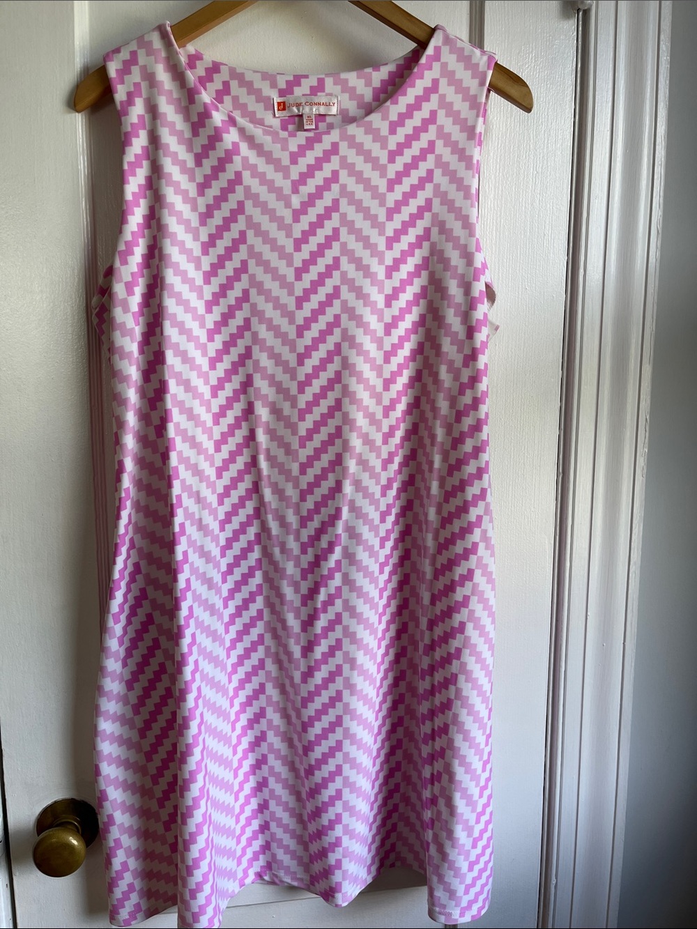 Jude Connally Pink and White Zigzag Sleeveless Shift Dress